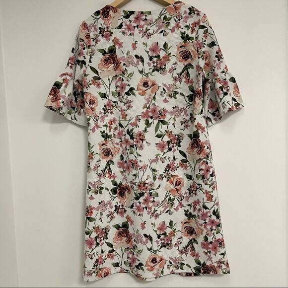 BOBEAU Large White Floral Statement Ruffle Bell Sleeves Pink & White Size Large - Picture 3 of 11